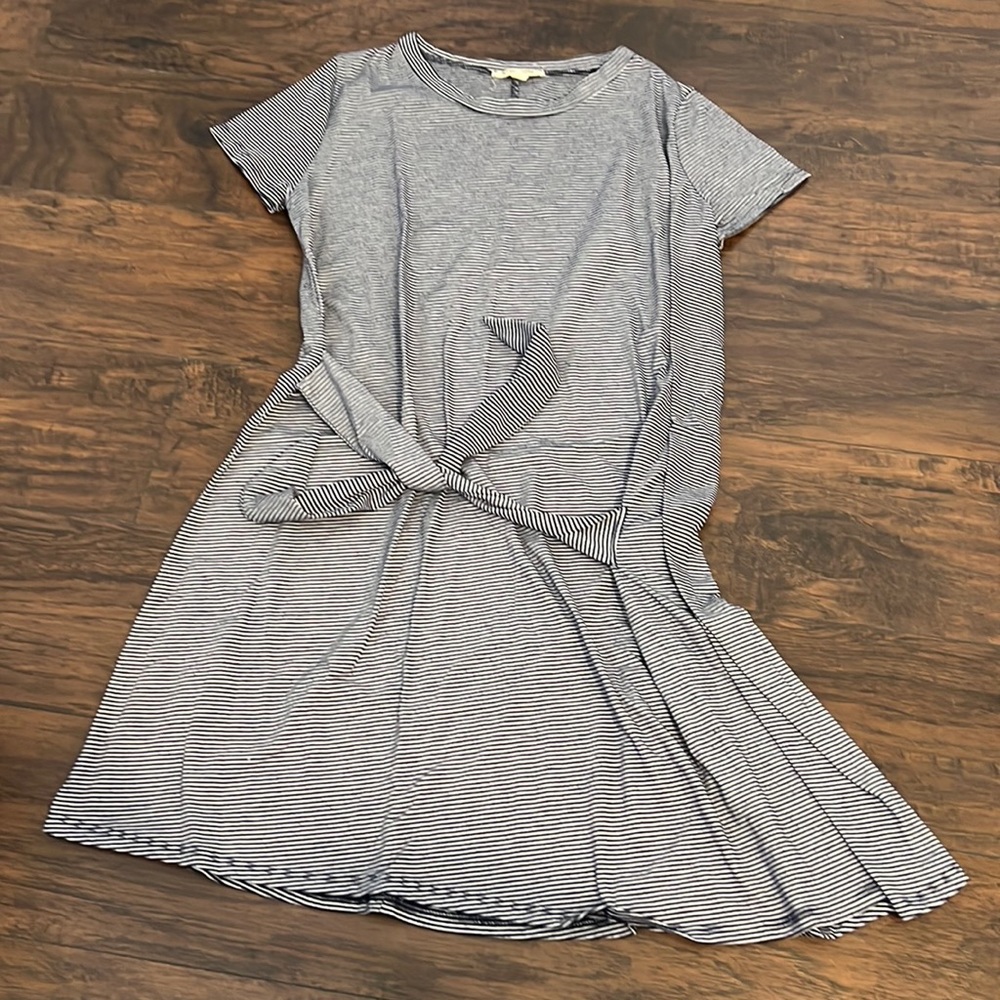 Navy blue and white striped dress